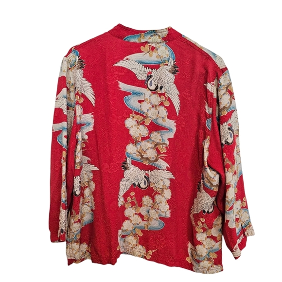 Vintage Silk Ornate Crane Button Down Blouse - Picture 2 of 6